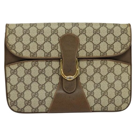 GUCCI GG Supreme Shoulder Bag PVC Beige Gold Auth - Picture 1 of 14